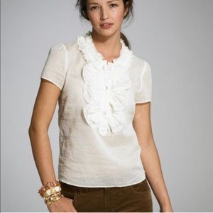 J Crew Black Teagan Ruffle Dot Blouse